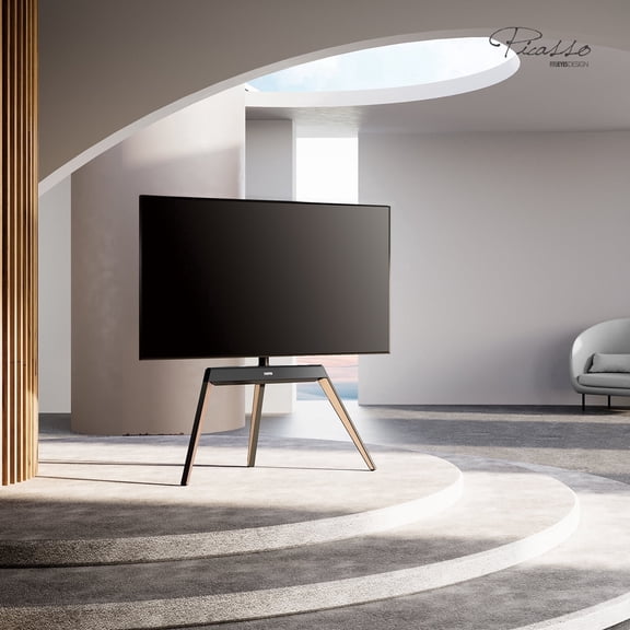 FITUEYES Design Corner TV Stand for 55 65 70 75 78 Inch TV, Easel TV Stand for Bedroom, Living Room and More, Modern TV Stand with Cable Management, Picasso Series.