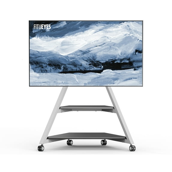 FITUEYES Design Corner TV Stand with Wheels for 55-88 Inch TV, Rolling TV Stand for Bedroom, Living Room and More, Modern TV Stand with Wooden Storage Shelves, Eiffel Series.