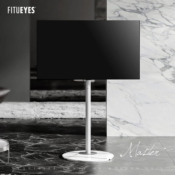 FITUEYES Design Corner TV Stand for 37-65 Inch, Modern TV Stand with Marble Textured Glass Base and Concealed Storage, Master Series.
