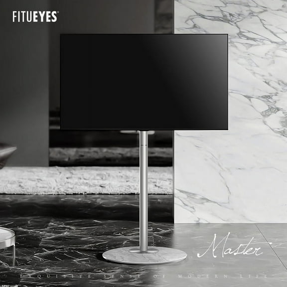 FITUEYES Design Corner TV Stand for 37-65 Inch, Modern TV Stand with Marble Textured Glass Base and Concealed Storage, Master Series.