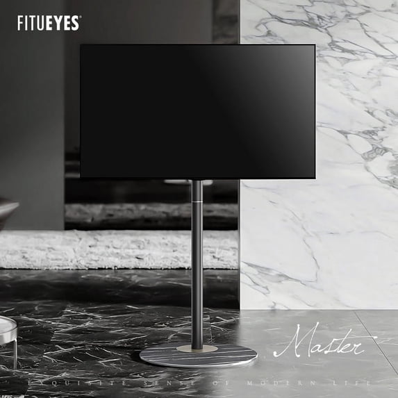 FITUEYES Design Corner TV Stand for 37-65 Inch, Modern TV Stand with Marble Textured Glass Base and Concealed Storage, Master Series.