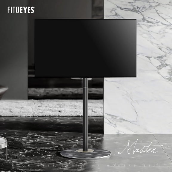 FITUEYES Design Corner TV Stand for 37-65 Inch, Modern TV Stand with Marble Textured Glass Base and Concealed Storage, Master Series.