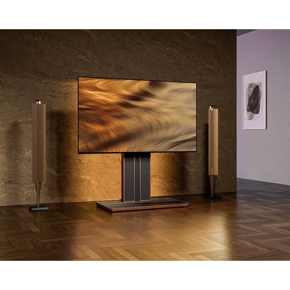 FITUEYES Comfortable Television Stand, Wood Metal Black