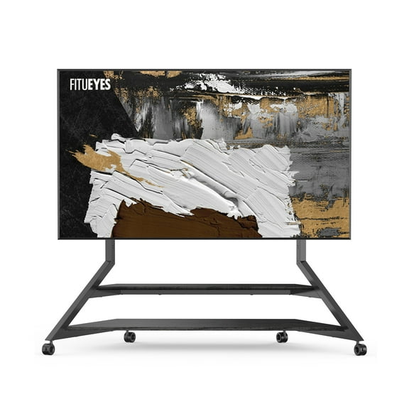FITUEYES Design floor TV stand with Wheels for 75-100 Inch TV, Rolling TV Stand for Bedroom, Living Room and More, Modern TV Stand with Wooden Storage Shelves, Eiffel Series.
