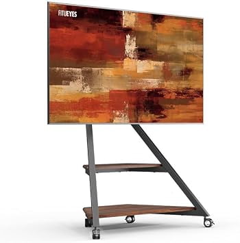 FITUEYES Eiffel Series Corner TV Stand for 55–88 Inch TVs, Black & Walnut, Storage Shelf
