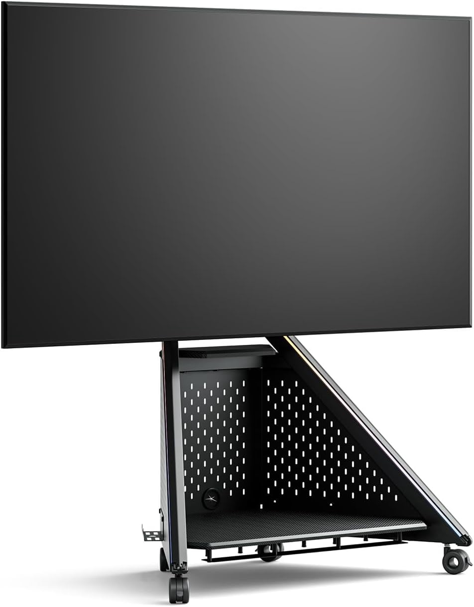 FITUEYES Eiffel Series Floor TV Stand for 32–65 Inch TVs, Black, LED Lighting