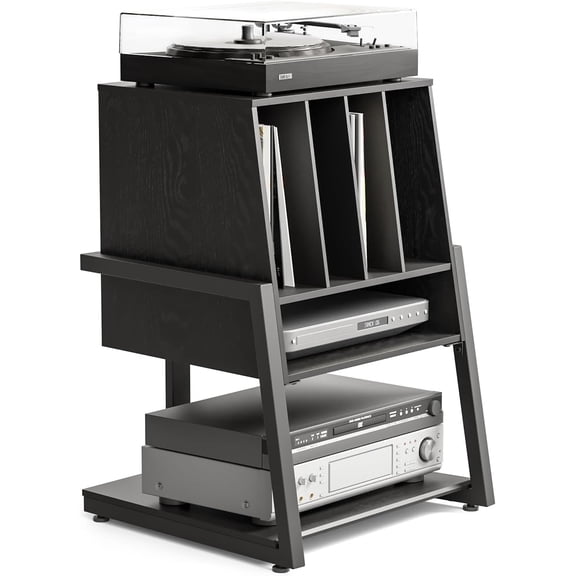 FITUEYES Eiffel Series Record Player Stand with Vinyl Storage, Turntable Table for up to 120 Records, Small Entertainment Center, Black