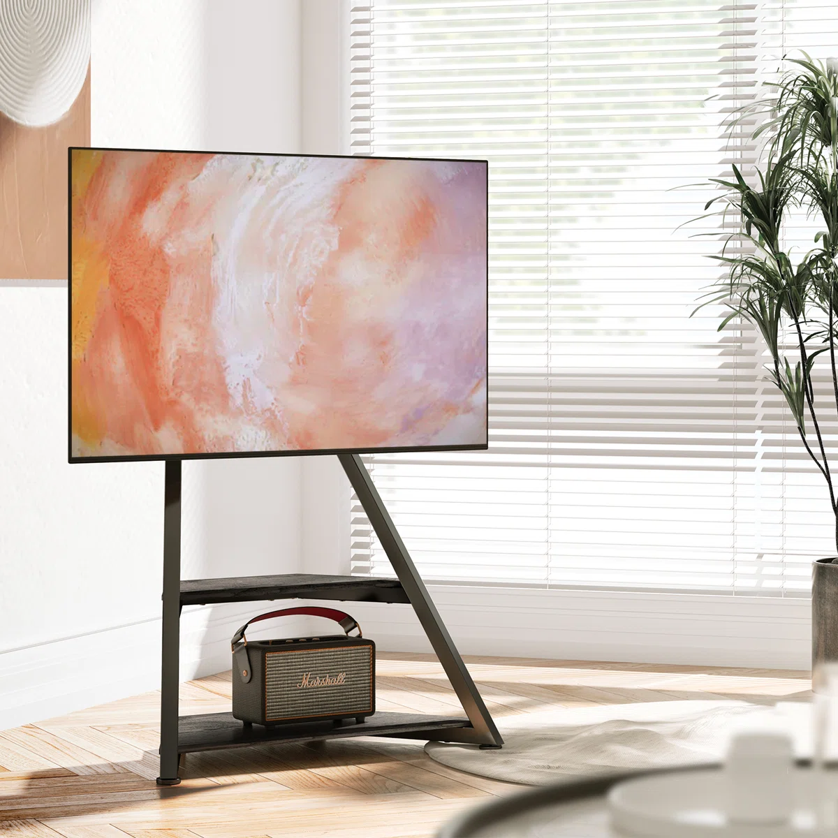 FITUEYES Eiffel Series Rolling Corner TV Stand for 43–75 Inch TVs, Black
