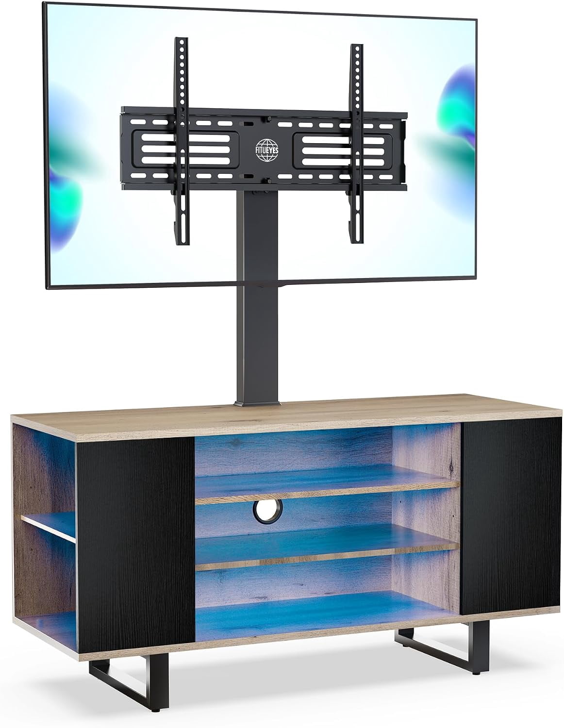 FITUEYES Entertainment Center for 32–70 Inch TVs, Black, Swivel Mount