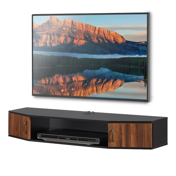 FITUEYES Floating Entertainment Center Wall Mounted Media Console, Modern Hanging TV Stand, Black & Golden Walnut