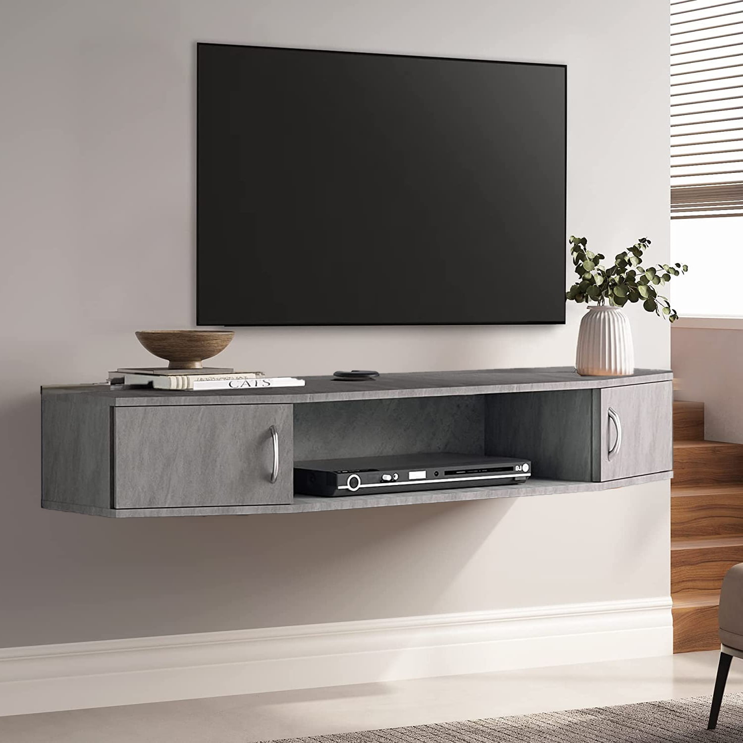 FITUEYES Floating TV Stand with 16 Lights LED Light, Wall Mounted TV Shlef, Entertainment Center Console Stand with Storage Cabinets for Living Room Bedroom