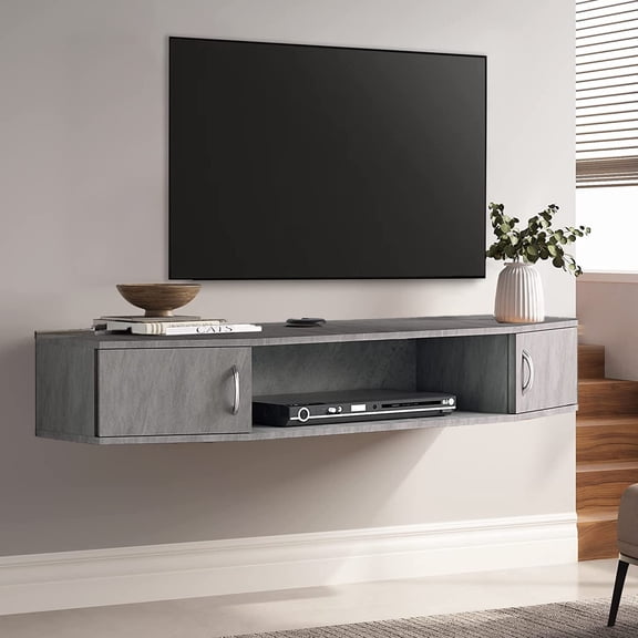 FITUEYES Floating TV Stand with 16 Lights LED Light, Wall Mounted TV Shlef, Entertainment Center Console Stand with Storage Cabinets for Living Room Bedroom
