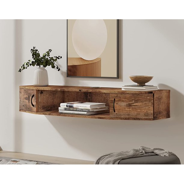 FITUEYES Floating TV Stand with Blue LED Light, Wall Mounted TV Shlef