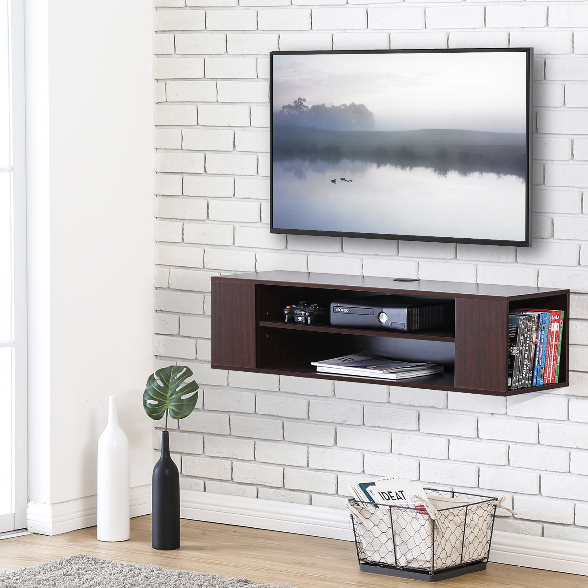 Fitueyes Floating Tv Stands Wall Mounted Console Audiovideo Walnut