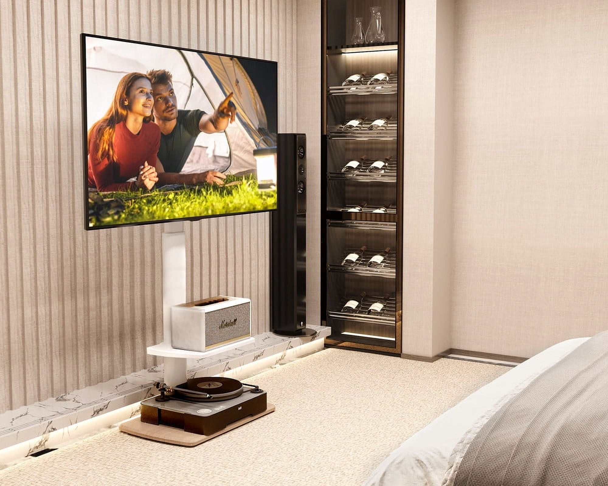 FITUEYES Stable Television Stand, Wood White, 23.60 x 15.10 x 55.90", 22.9 lbs