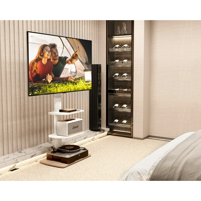 FITUEYES Floor TV Stand for 32 70 inch TVS with Sturdy Wood Base Universal Corner Stand Swivel TV Mount Stand Height Adjustable with 2 Shelves