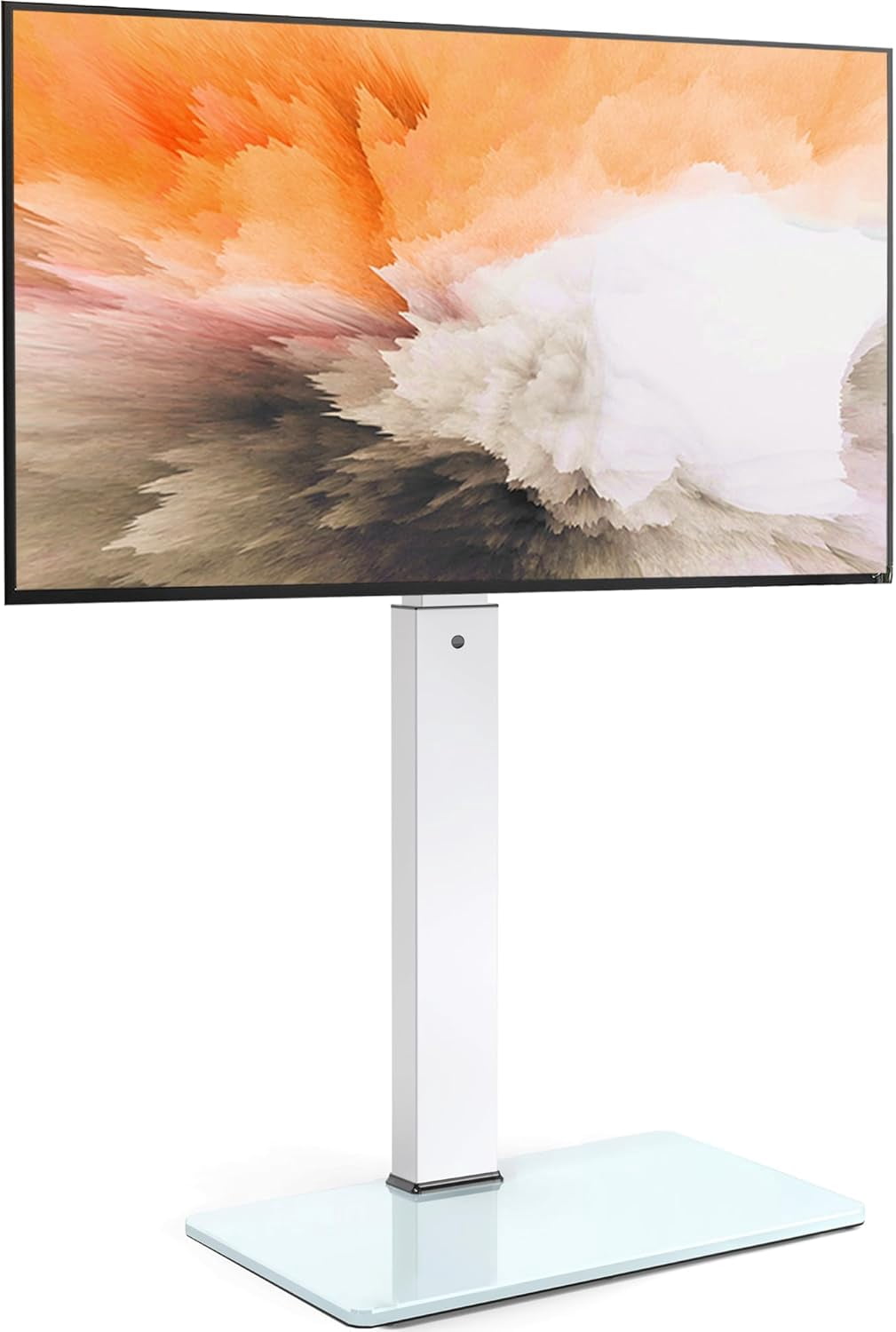FITUEYES Floor TV Stand for 32–75 Inch TVs, White, Swivel Mount, Tempered Glass Base