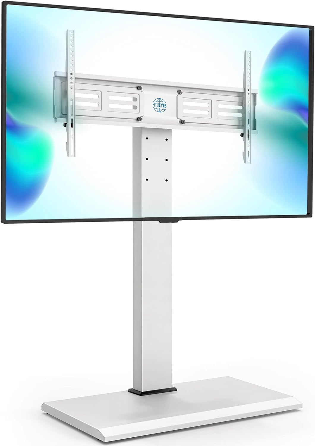 FITUEYES Floor TV Stand for 50–85 Inch TVs, White, Swivel Mount, Iron Base