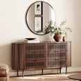 thumbnail image 1 of FITUEYES 63" Wide 6-Drawer Chest, Fluted Panel Wood Storage Organizer for Bedroom, Curve Edge, Walnut, 1 of 7