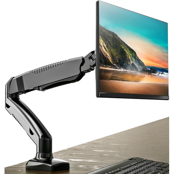 FITUEYES Gas Spring Single Monitor Arm Desk Mount Height Adjustable Full Motion VESA Mount Desk Stand with Clamp and Grommet Base - Fits 13 to 27 Inch LCD Computer Monitors 4.4 to 14.3lbs