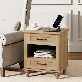FITUEYES Indoor Medium Density Fiberboard Rectangle End Table, Oak