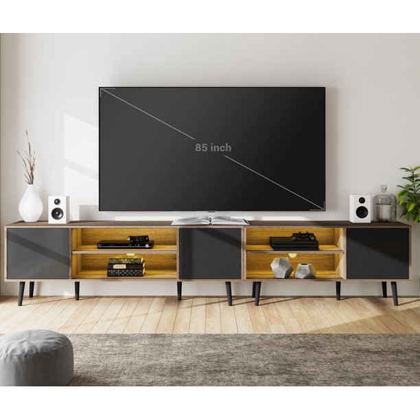 FITUEYES LED Mid Century Modern TV Stand for up to 100 inch 2 in 1 Entertainment Center TV