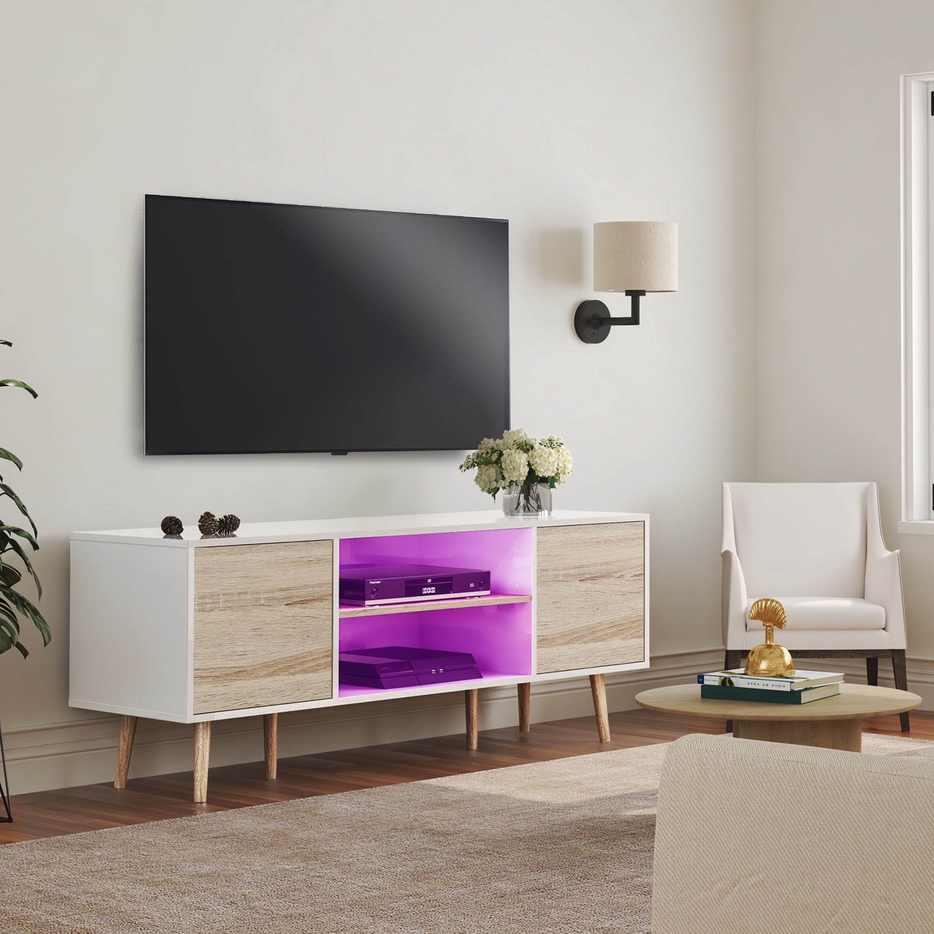 WAMPAT LED Mid-Century Modern TV Stand for TVs up to 60 inch Flat ...