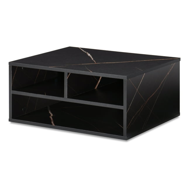 FITUEYES Large Printer Stands with 3 Storage Compartments, Desktop Paper Organizer Shelf for Home Office, 2-Tier Printer Riser, Stone Black, 18.5" L x 15.7" W x 8.9" H