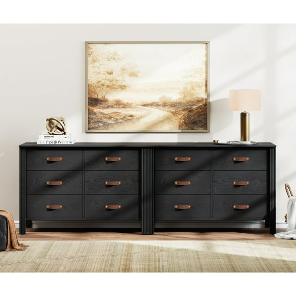 FITUEYES Large Wood Dresser with 6 Drawers Set of 2 Black Dresser