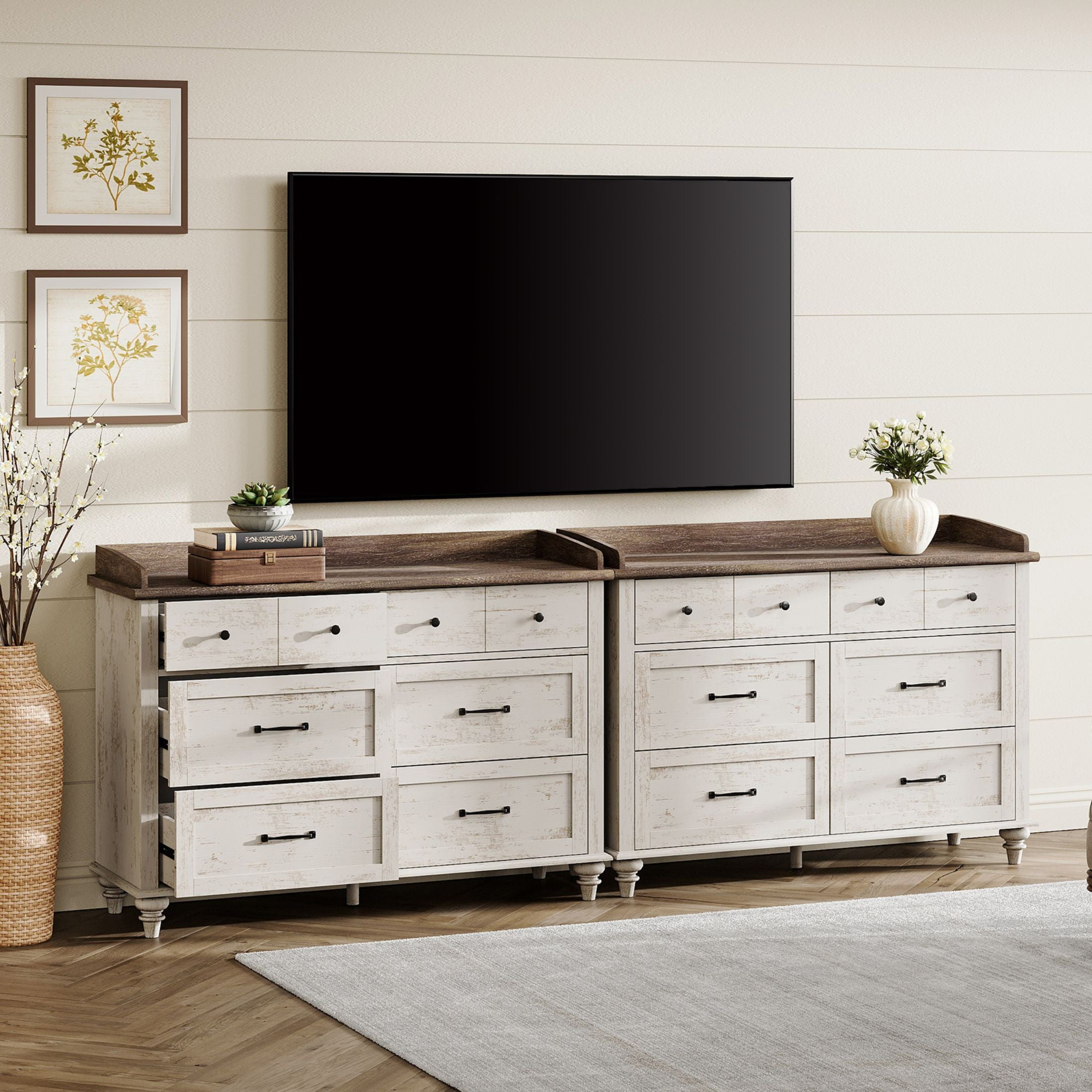 Mid Century Modern Closet Storage Organizer for Living Room, 94" TV Entertainment Center for 98" TVs, Antique White