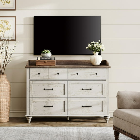 Mid Century Modern Closet Storage Organizer for Living Room, TV Entertainment Center for 60" TVs, Antique White