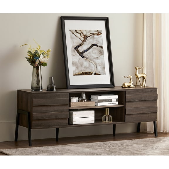 FITUEYES Mid-Century Modern TV Stand , Wood TV Console Storage Cabinet, Retro Home Media Entertainment Center for 65 Flat Screen ,TV Cable Box Gaming Consoles, Rustic Oak