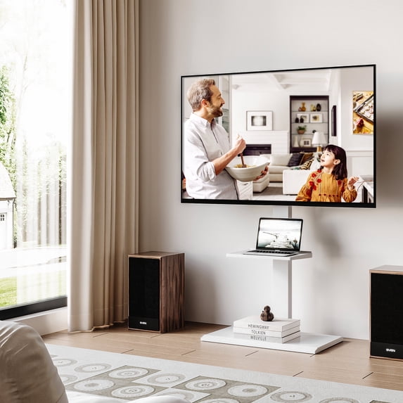 FITUEYES Modern Universal Floor TV Stand for TVs up to 80 inch Iron Base,Hold Up To 110 Lbs