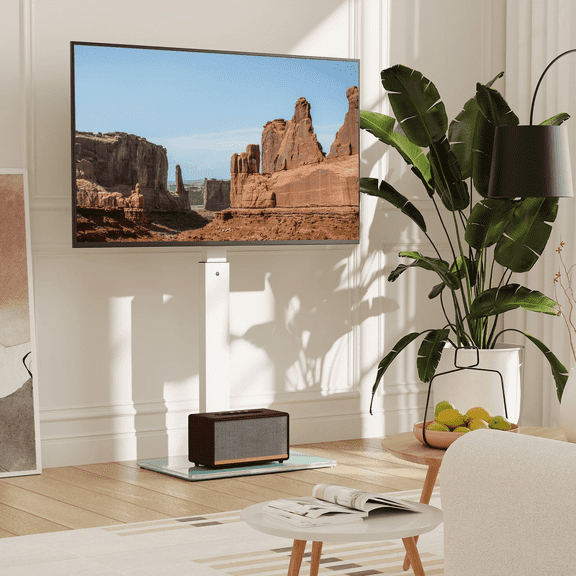 FITUEYES Modern Universal Tall Swivel Floor TV Stand Base for 70-Inch TVs, White