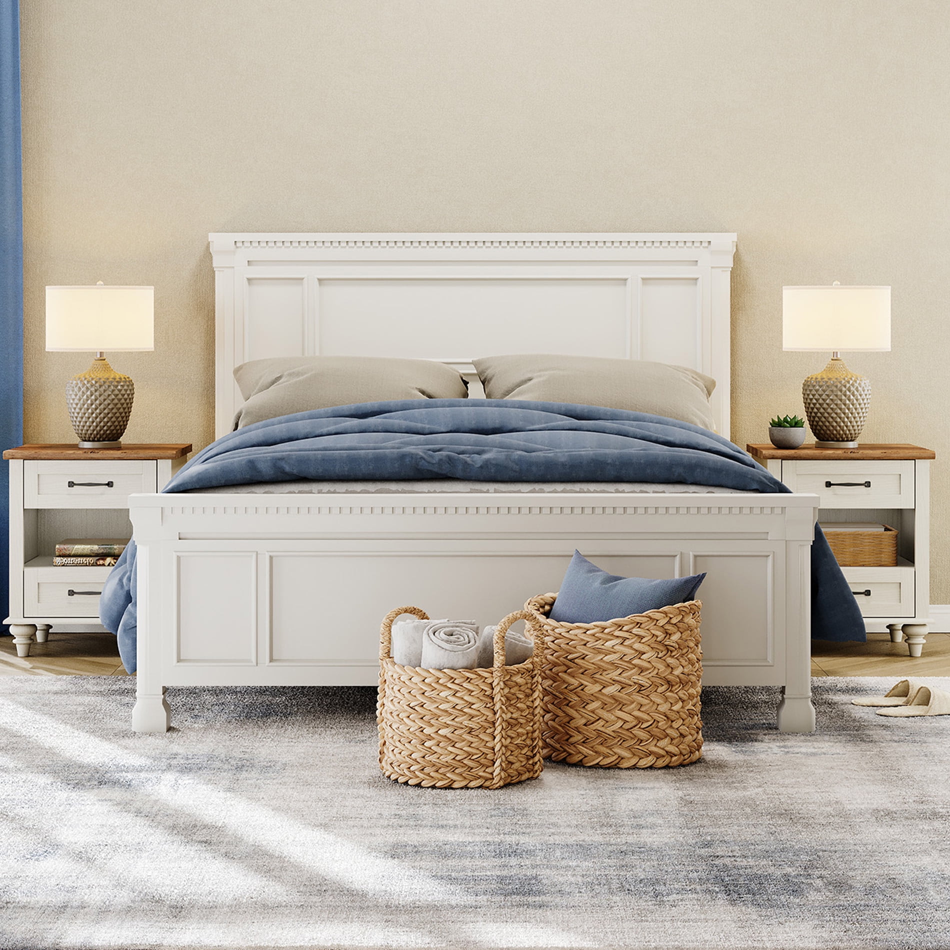 FITUEYES Nightstand with Charging Station & 2 Drawers, Set of 2, White
