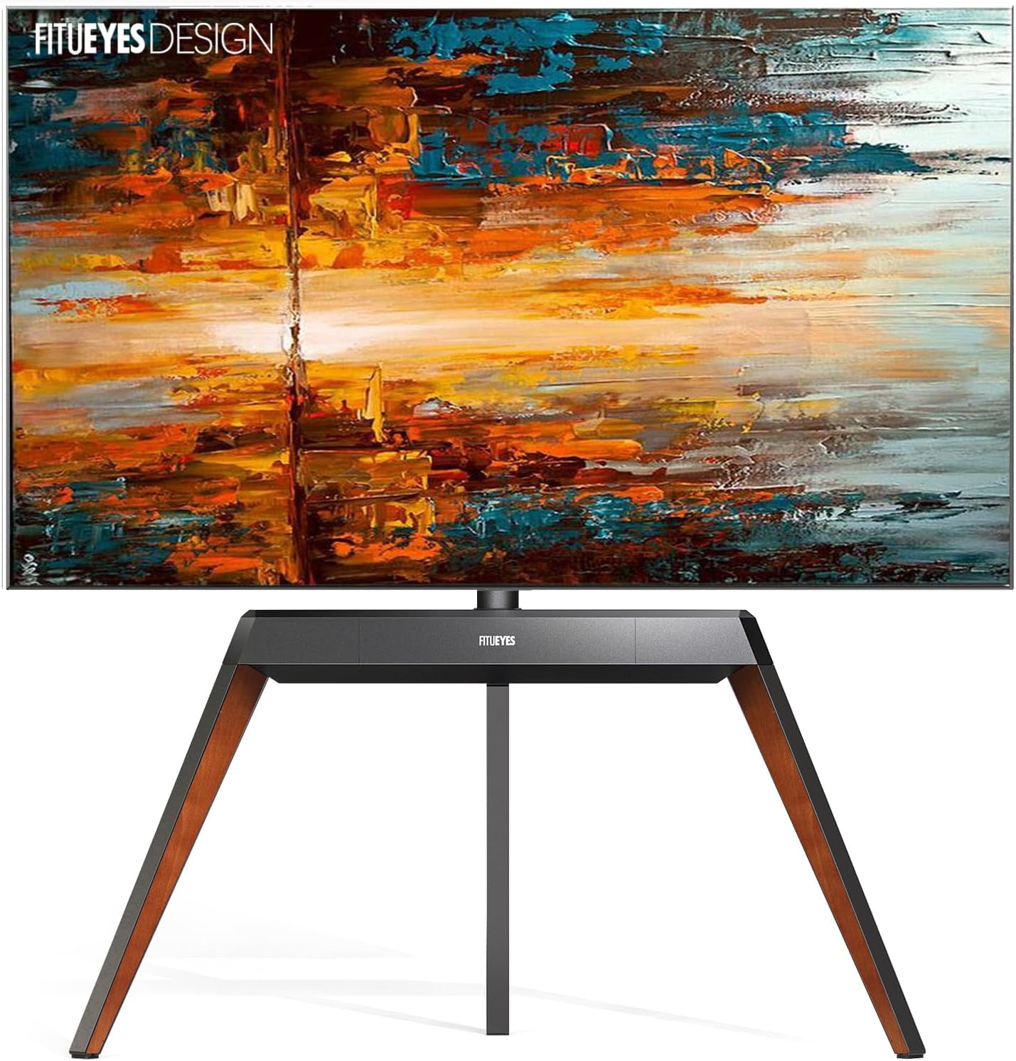 FITUEYES Picasso Series Corner TV Stand for 55–78 Inch TVs, Black & Walnut, Cable Management