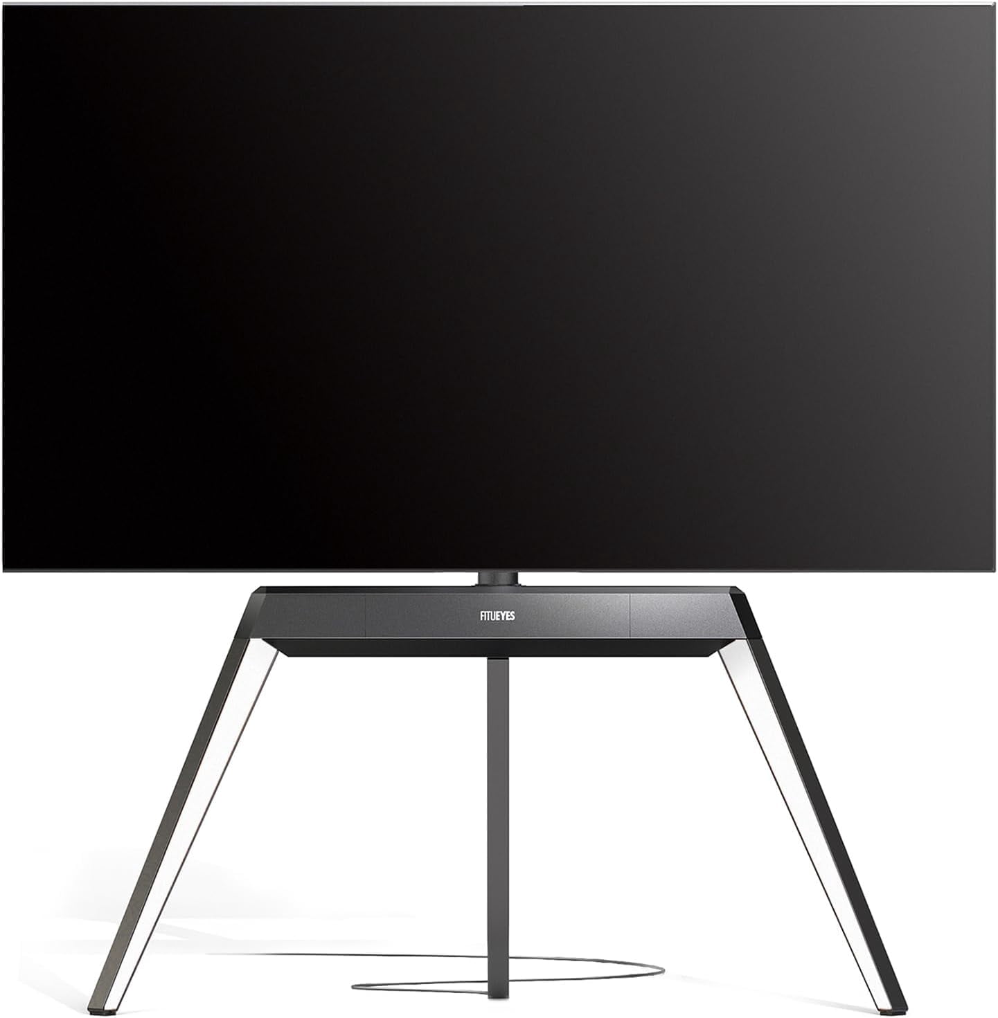 FITUEYES Picasso Series Corner TV Stand for 55–78 Inch TVs, Black & White, Cable Management