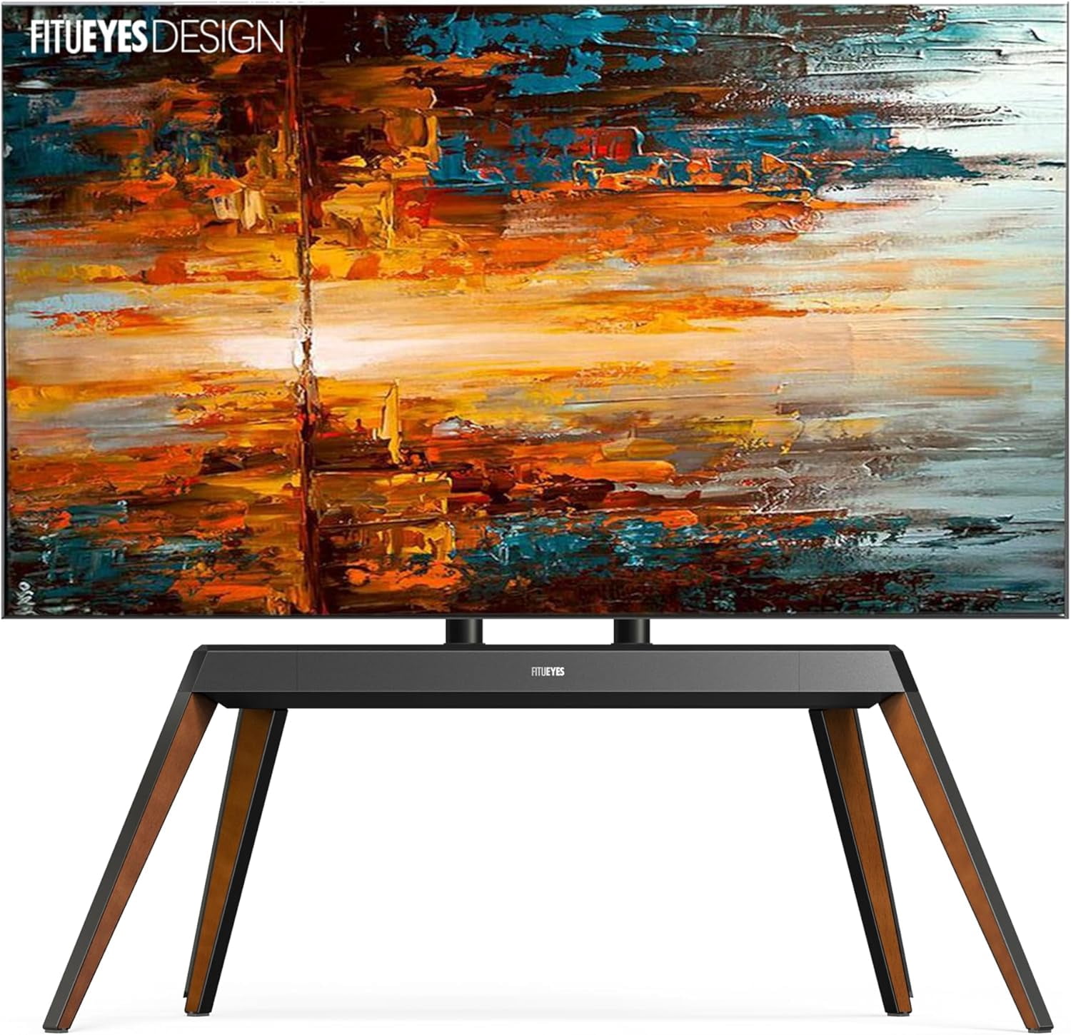 FITUEYES Picasso Series Floor TV Stand for 65–88 Inch TVs, Black & Walnut, Cable Management