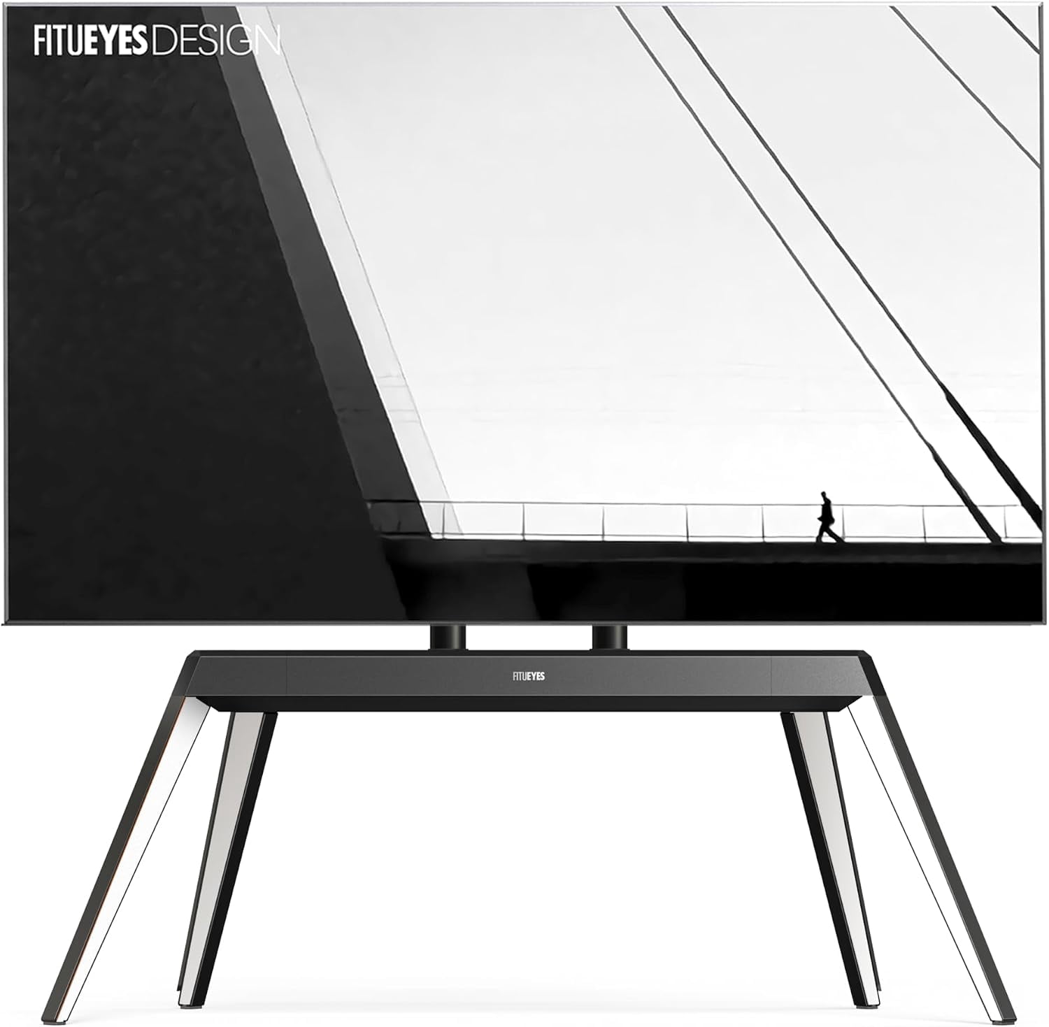 FITUEYES Picasso Series Floor TV Stand for 65–88 Inch TVs, Black & White, Cable Management