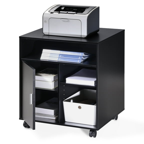 FITUEYES Printer Stand/Wood Work Cart with Wheels, Black, PS406001WB-G