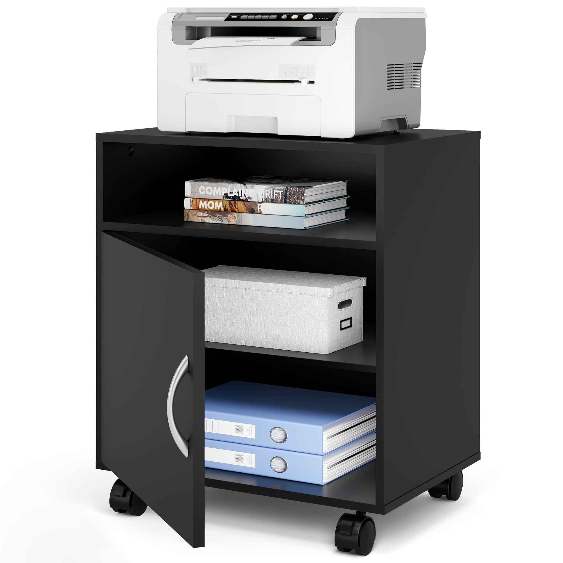 FITUEYES Printer Stand with Adjustable Storage Mobile Black Wood Work