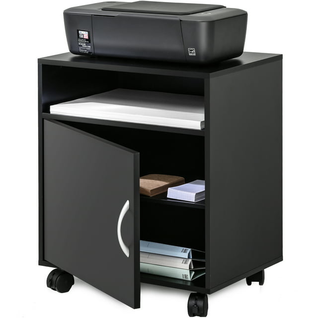 FITUEYES Printer Stand with Adjustable Storage Mobile Black Wood Work ...