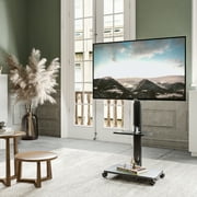 FITUEYES Rolling TV Cart for Living Room, Mobile TV Stand with Lockable Wheels for Corner, Fit 32- 65 inch TVs, Modern