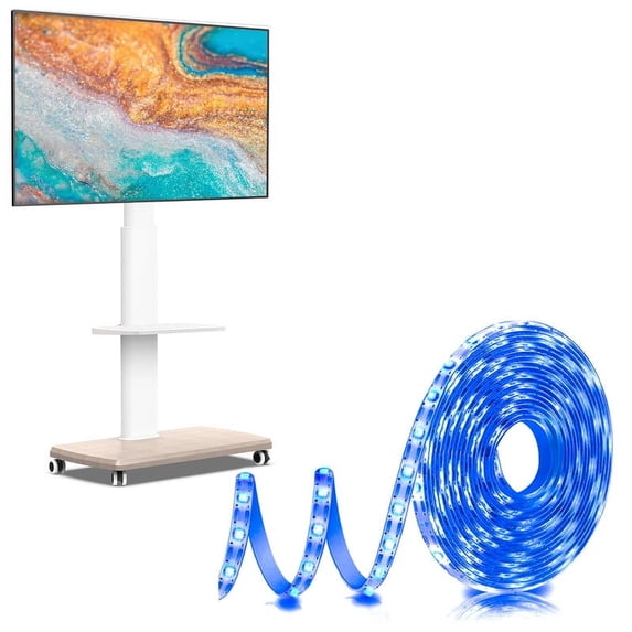FITUEYES Rolling TV Floor Stand for 32 - 70Inch TVs,Tall Height Adjustable Mobile TV Stand for Bedroom, Corner, Dorm, Hold up to 88 lbs,with One Shelf,White