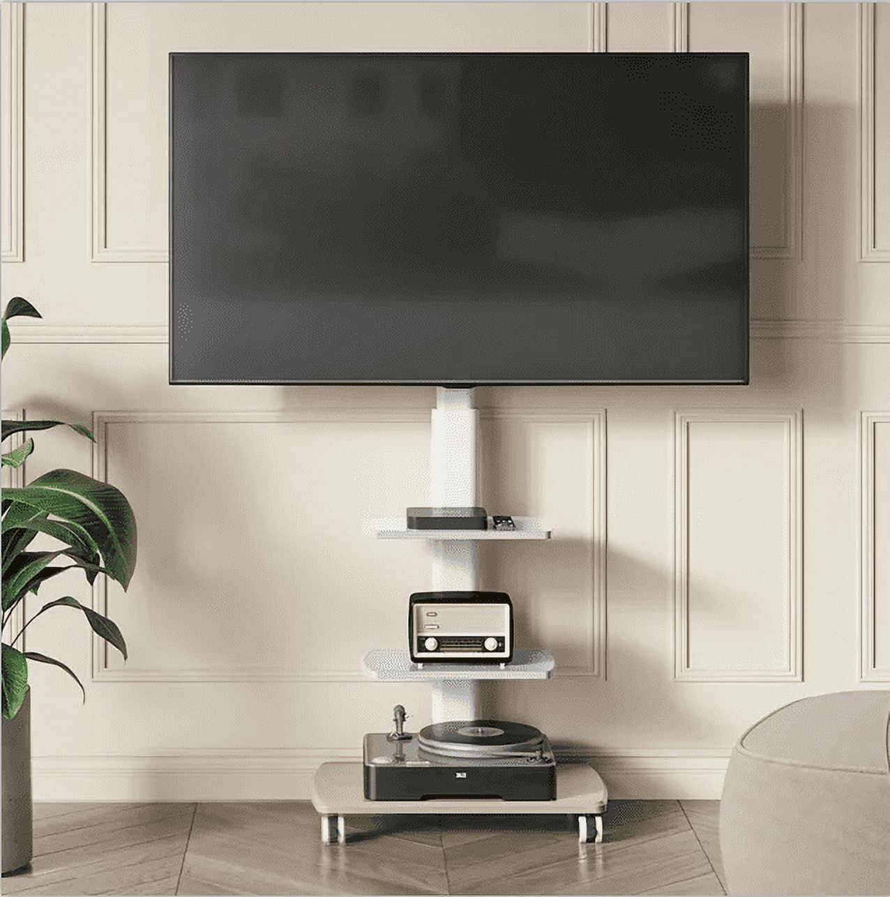 FITUEYES Rolling TV Floor Stand for 32 - 70 Inch TVs, with 2 Shelvs