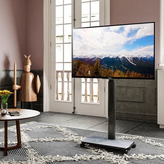 FITUEYES Rolling TV Floor Stand for 32–70 inch TVs, Height Adjustable Mobile Stand with Swivel Wheels, Black