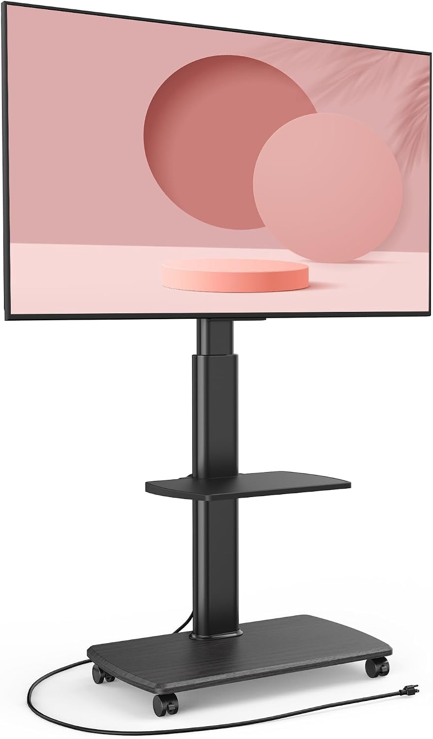 FITUEYES Rolling TV Stand for 32–75 Inch TVs, Black, Power Outlet, Swivel Mount
