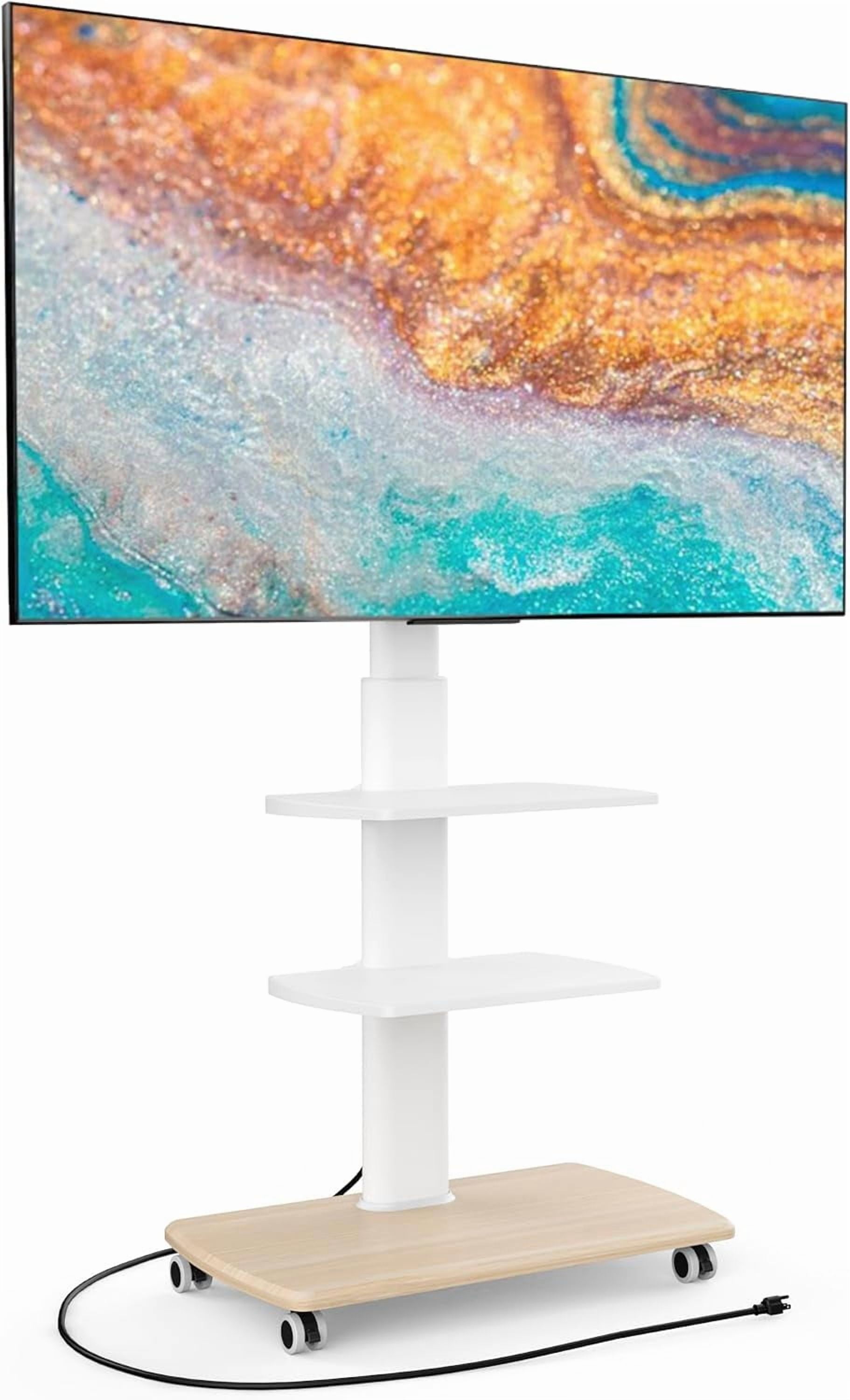 FITUEYES Rolling TV Stand for 32–75 Inch TVs, White, Power Outlet, Swivel Mount