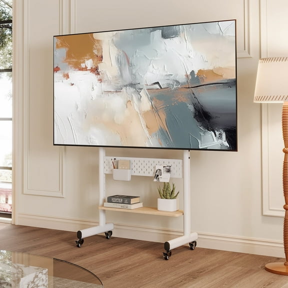 FITUEYES Rolling TV Stand for 40-85 inch Large LCD/LED TVs, Height Adjustable and with One Shelf for Office, Living Room, Bedroom