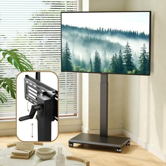 FITUEYES Rolling TV Stand with Wheels and Stepless Lift, Height Adjustable, Swivel and Tilt TV Cart, Holds 32-75 Inch TVs, Up to 88 lbs